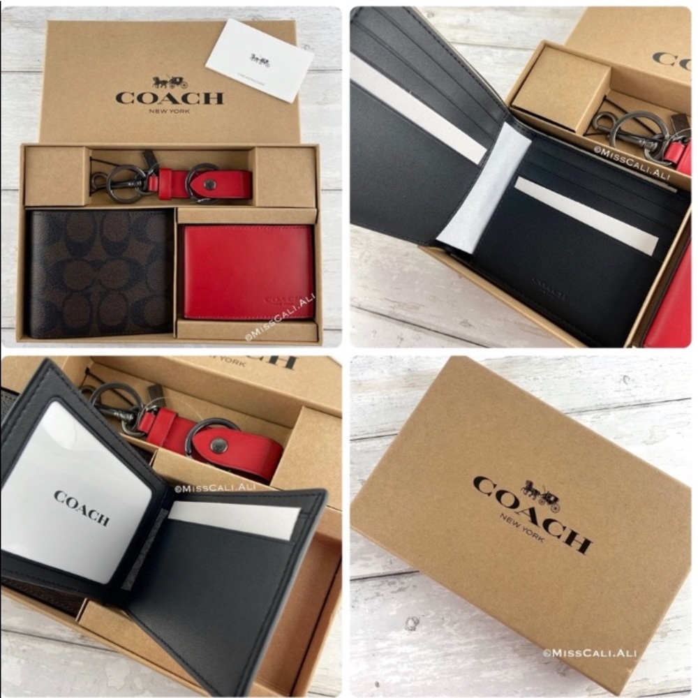 NWT COACH 3-in-1 Men’s Boxed Set Wallet Card Case Set - Plaid - Picture 12 of 16